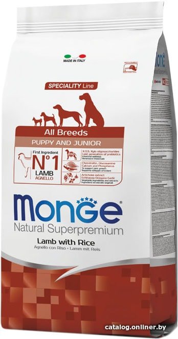 Сухой корм для собак Monge All Breeds Puppy & Junior Monoprotein Lamb and Rice (для щенков всех пород с ягненком и рисом) 2.5 кг