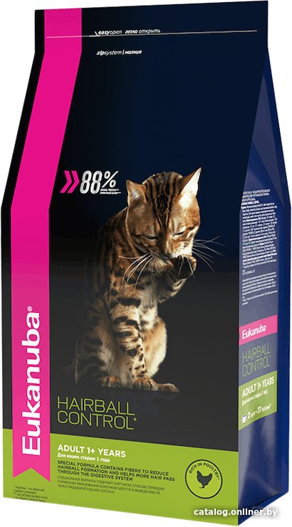 Сухой корм для кошек Eukanuba Adult Hairball Control (для снижения образования комочков шерсти и их выведения) 400 г