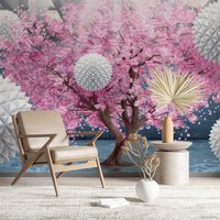 Фотообои ФабрикаФресок 3D Шары на фоне сакуры 833270 (300x270)