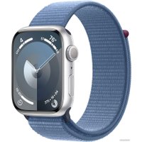 Умные часы Apple Watch Series 9 45 мм (алюминиевый корпус, серебристый/зимний синий, нейлоновый ремешок)