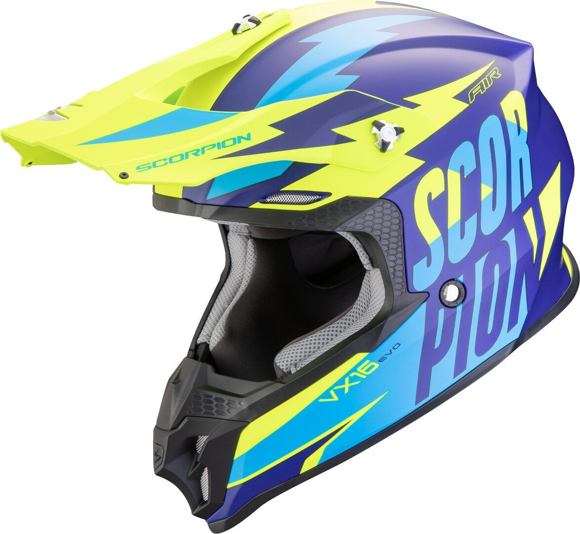 

Мотошлем Scorpion Exo Vx-16 Evo Air Slanter (р. S, синий матовый/желтый неон)