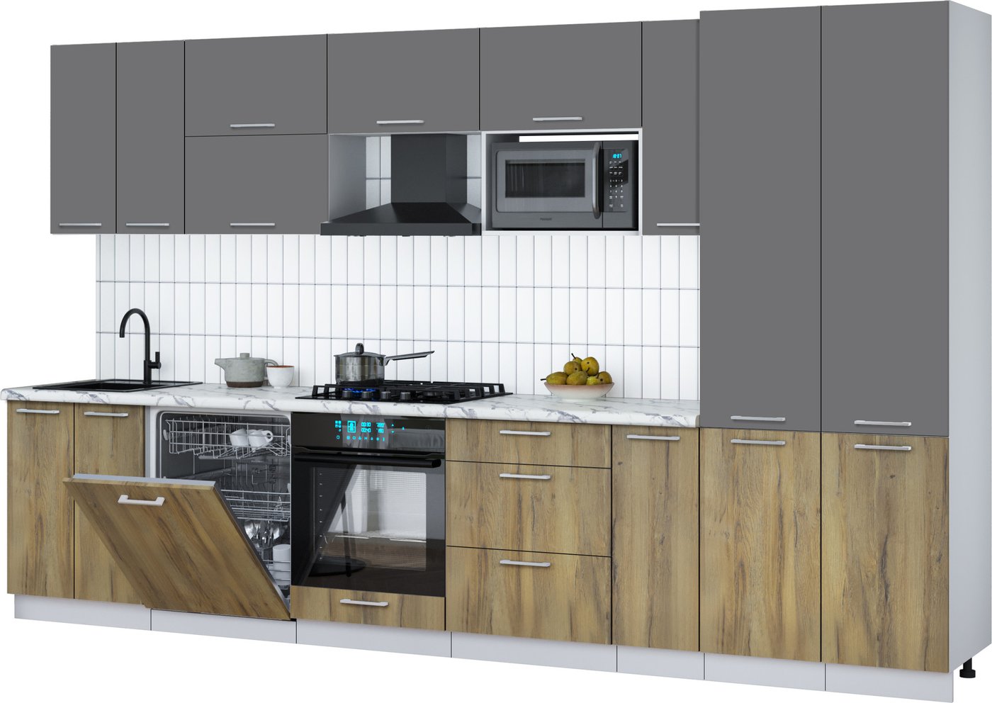 

Готовая кухня Интерлиния Мила Gloss 3.5-ПМ2 (дуб вотан/серый/белый гранит)