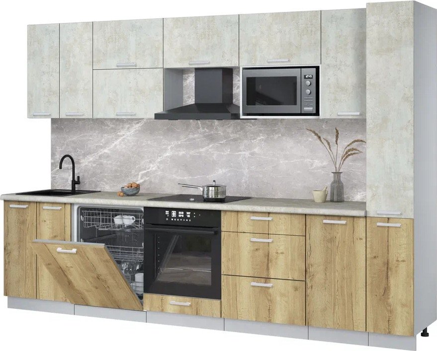 

Готовая кухня Интерлиния Мила Лайт 3.1-ПМ2 (бетон лайт/дуб золотой/опал светлый)