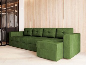 Угловой диван Настоящая мебель Константин Long (правый, н.п.б., вельвет, зеленый)