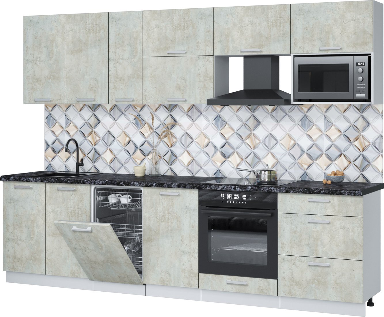 

Готовая кухня Интерлиния Мила Лайт 2.9-ПМ4 (бетон лайт/бетон лайт/кастилло темный)