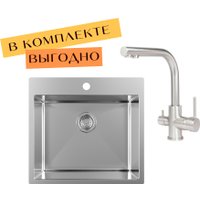 Кухонная мойка Aquasanita AIR 100 N + cмеситель AquaSanita 2663 L 002 steel