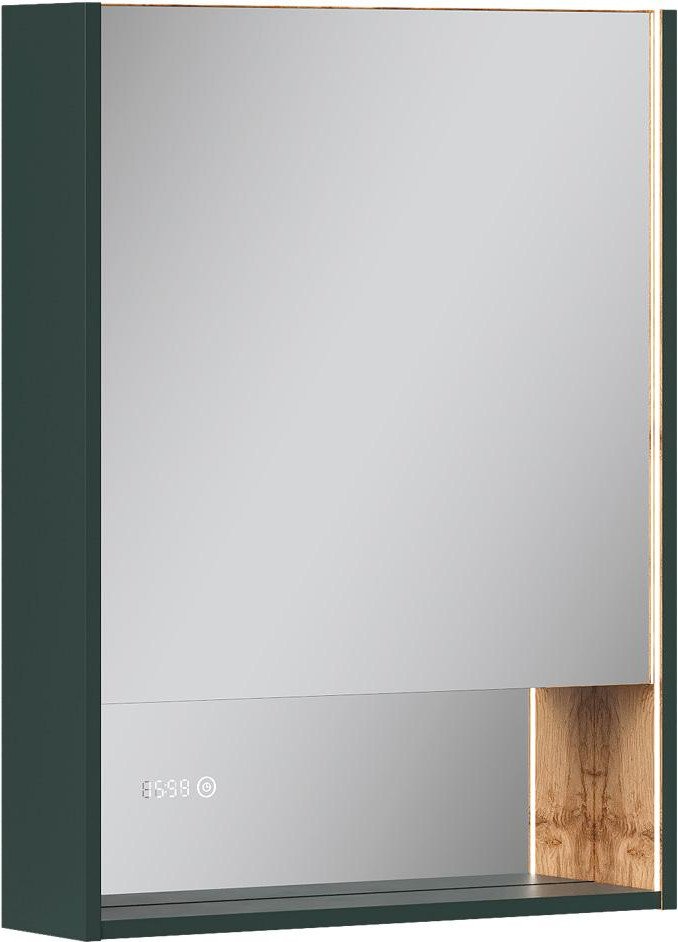 EQUIL Шкаф с зеркалом для ванной Gleam 60.1D (зеленый камень/дуб вотан)