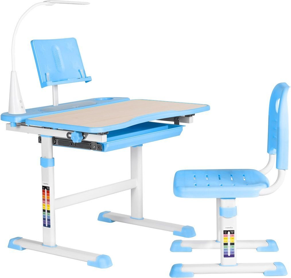 

Парта Anatomica Avgusta + стул + выдвижной ящик + светильник + подставка (клен/голубой)