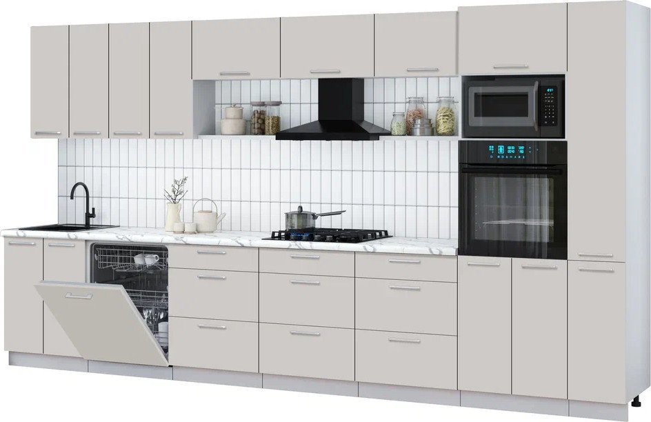 

Готовая кухня Интерлиния Мила Gloss 3.9-ПМ1 (кашемир/кашемир/белый гранит)