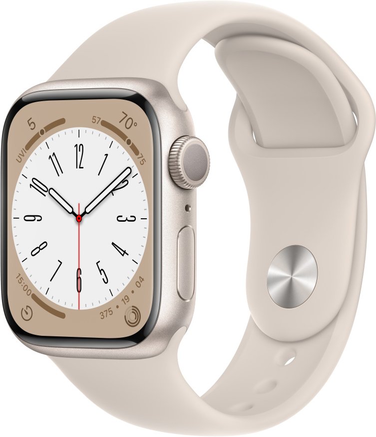 

Умные часы Apple Watch Series 8 41 мм (алюминиевый корпус, звездный свет/звездный свет, спортивный силиконовый ремешок M/L)