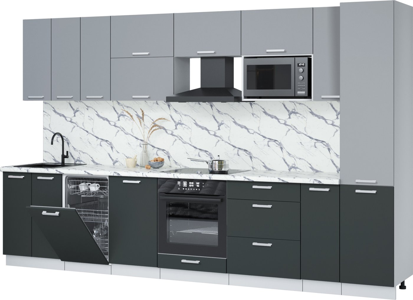 

Готовая кухня Интерлиния Мила Лайт 3.4-ПМ4 (серебро/антрацит/белый гранит)