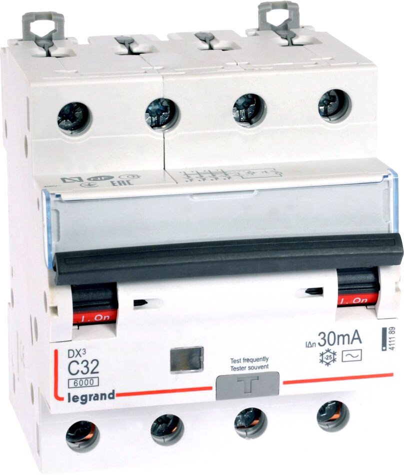 

Дифференциальный автомат Legrand DX3 4P С 32A 30мА 6kА 4М 411189