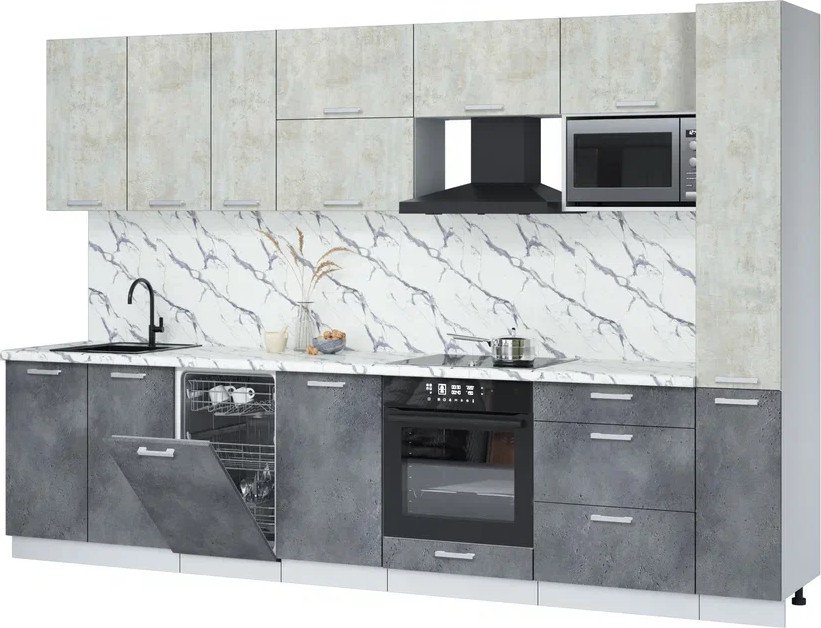 

Готовая кухня Интерлиния Мила Лайт 3.2-ПМ4 (бетон лайт/бетон портленд/белый гранит)