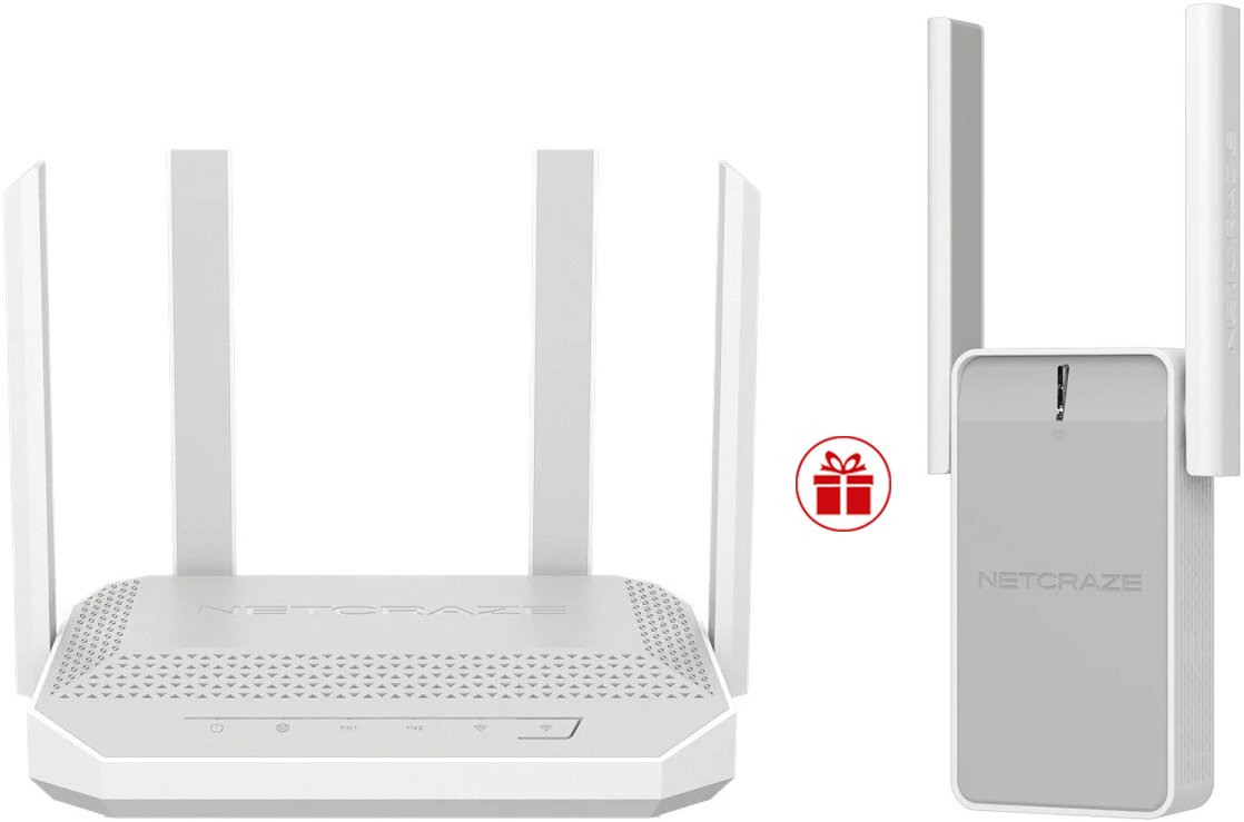 Wi-Fi роутер Netcraze Giga NC-1012 + усилитель Wi-Fi Netcraze Buddy 6 NC-3411 по акции