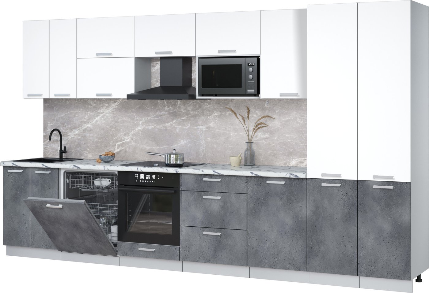 

Готовая кухня Интерлиния Мила Лайт 3.7-ПМ2 (белый платинум/бетон портленд/белый гранит)