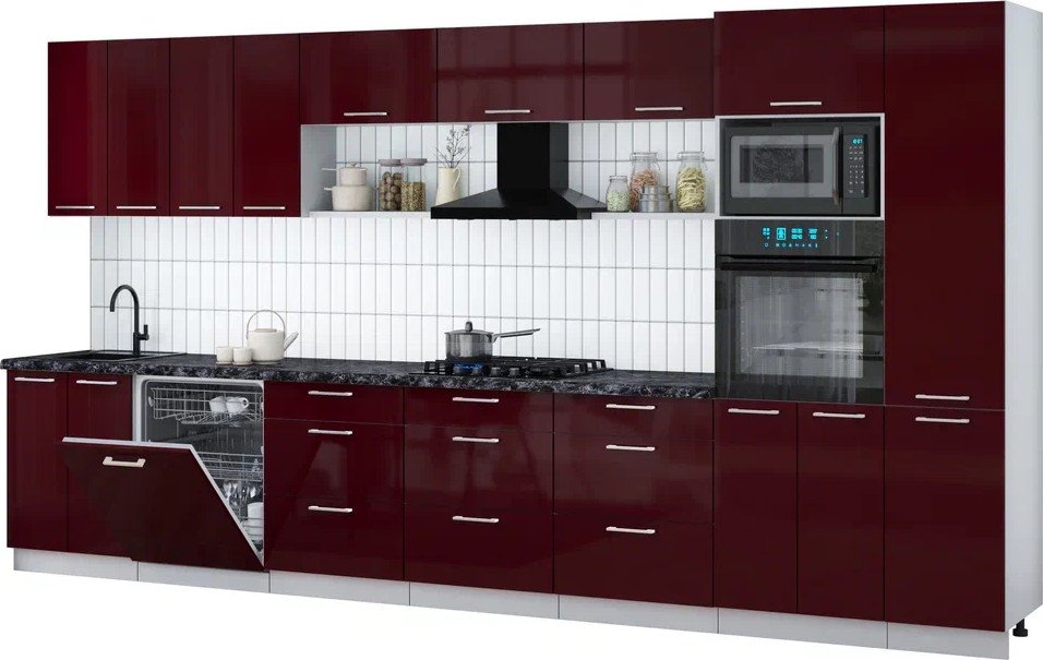 

Готовая кухня Интерлиния Мила Gloss 4.0-ПМ1 (бордовый глянец/бордовый глянец/кастилло темный)