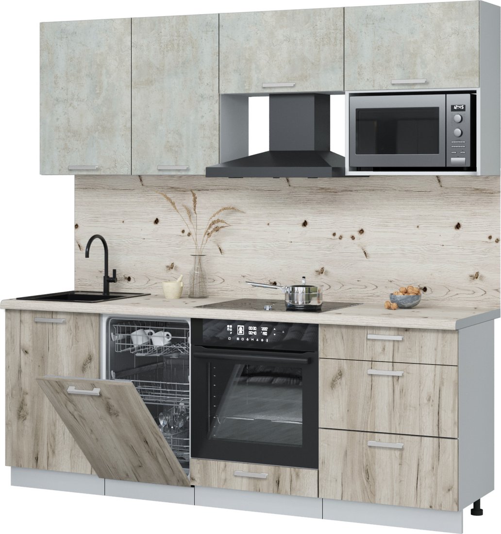 

Готовая кухня Интерлиния Мила Лайт 2.15-ПМ4 (бетон лайт/дуб серый/бискайская сосна)