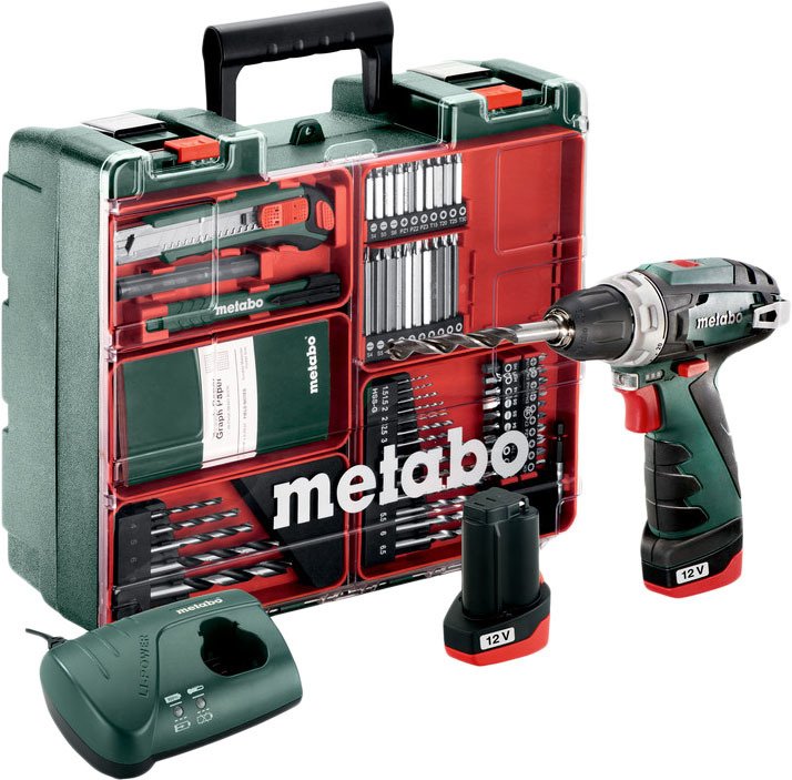 

Дрель-шуруповерт Metabo PowerMaxx BS Basic Set 600080880 (с 2-мя АКБ, набор инструмента)