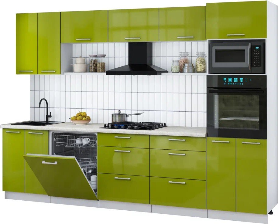 

Готовая кухня Интерлиния Мила Gloss 3.0-ПМ1 (яблоко глянец/яблоко глянец/опал светлый)