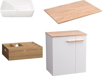 Lauter Комплект мебели для ванной Adri тумба, столешница, раковина 21674A (органайзер 32 см, 59 см, белый глянец)