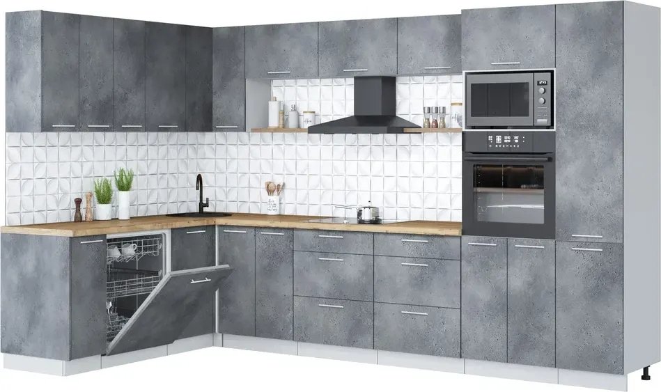 Готовая кухня Интерлиния Мила Лайт 1.896х3.38 (бетон портленд/бетон портленд/дуб бунратти)