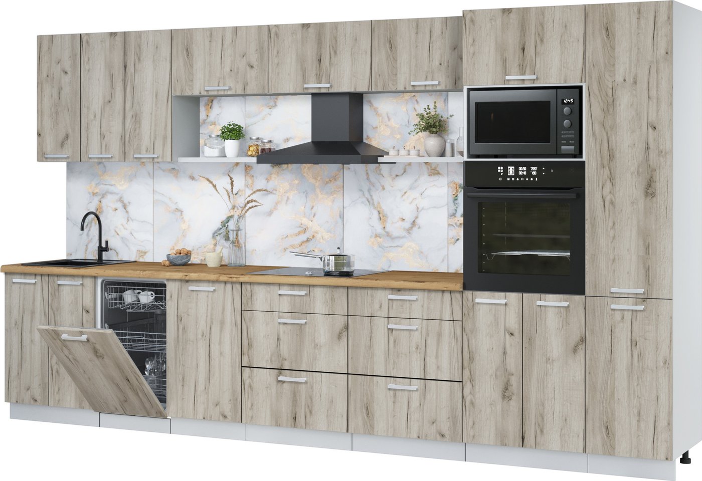 

Готовая кухня Интерлиния Мила Лайт 3.7-ПМ3 (дуб серый/дуб серый/дуб бунратти)