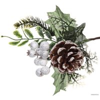 Рождественская ветка Серпантин Зимний букет 22 см (зеленый/коричневый) 201-1004