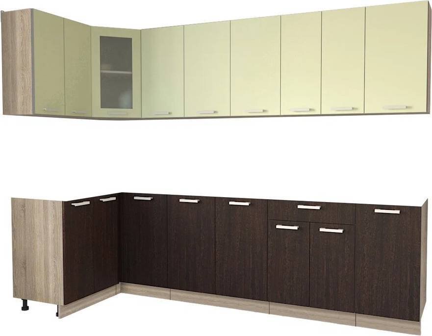 

Готовая кухня Интерлиния Мила 12x28 без столешницы (салатовый/дуб венге)