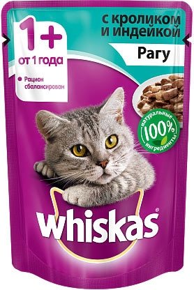 Пресервы Whiskas рагу с кроликом и индейкой 0.085 кг