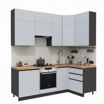 Готовая кухня ВерсоМебель Эко Премиум 1.2x2.2 правая (сумеречный голубой/ст. дуб вотан)