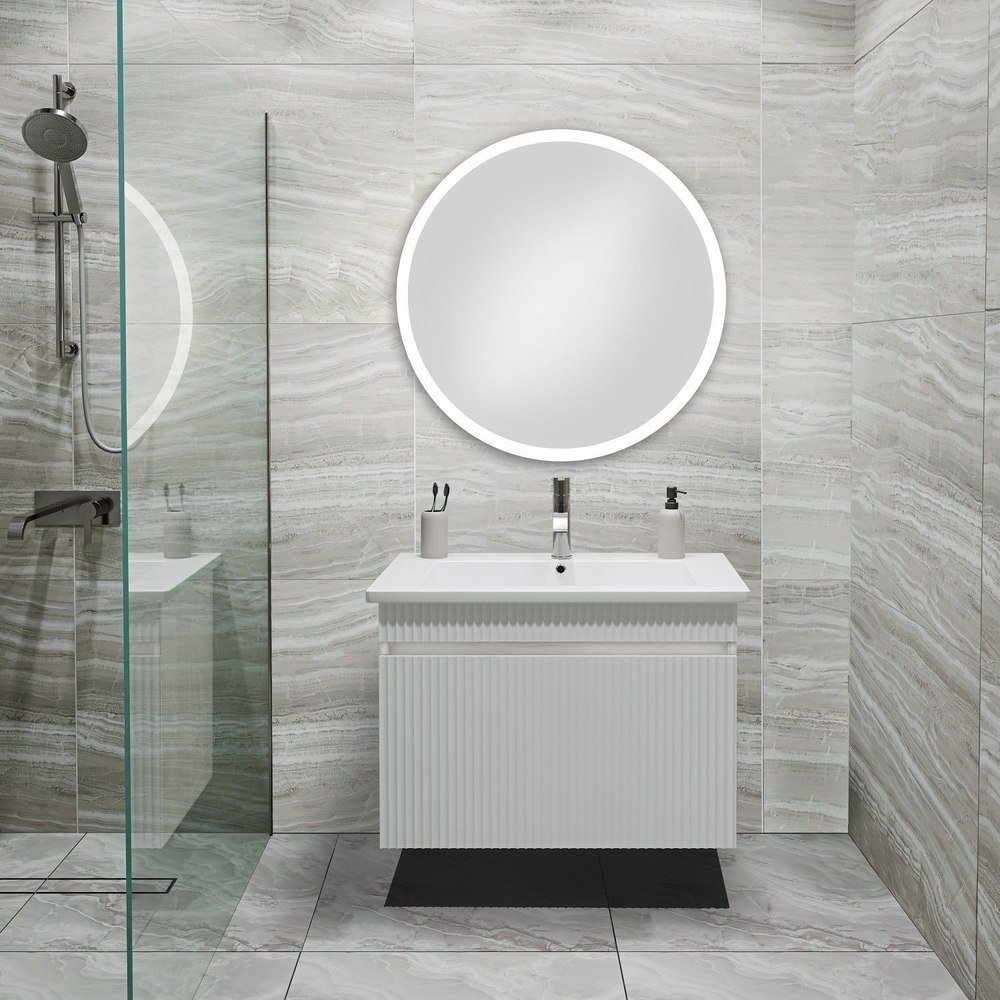 

Runo Тумба с умывальником Модена 75 + Оскар 75 (подвесная, белый)