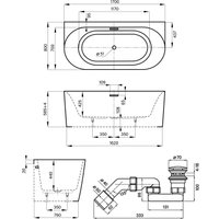 Ванна Wellsee Collaro 170x80 28910101R (пристенная ванна белый глянец, экран, ножки, сифон-автомат хром)