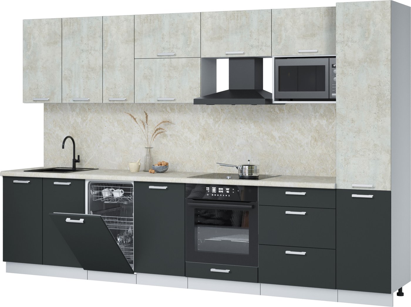 

Готовая кухня Интерлиния Мила Лайт 3.3-ПМ4 (бетон лайт/антрацит/опал светлый)