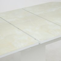 Кухонный стол Аврора Корсика фотопечать 120-151.5x80 (мрамор бежевый) 6/белый матовый)