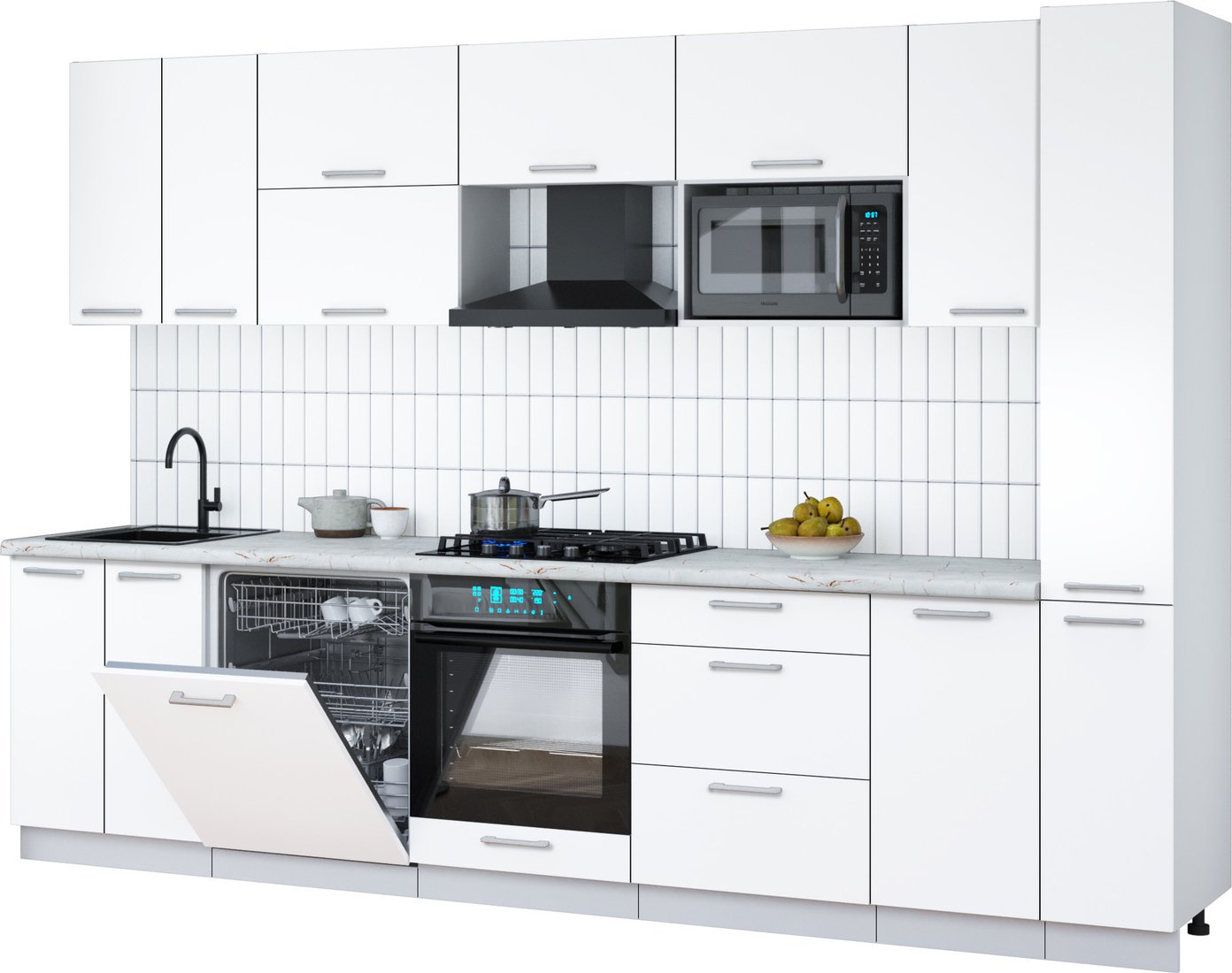 

Готовая кухня Интерлиния Мила Gloss 3.1-ПМ2 (белый/белый/серый каспий)