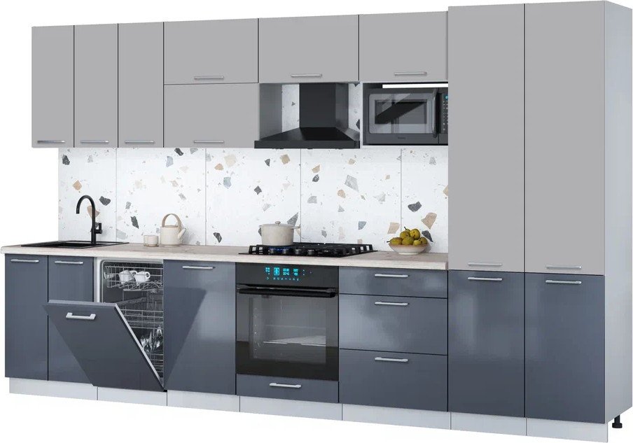 

Готовая кухня Интерлиния Мила Gloss 3.5-ПМ4 (асфальт глянец/грей/бискайская сосна)