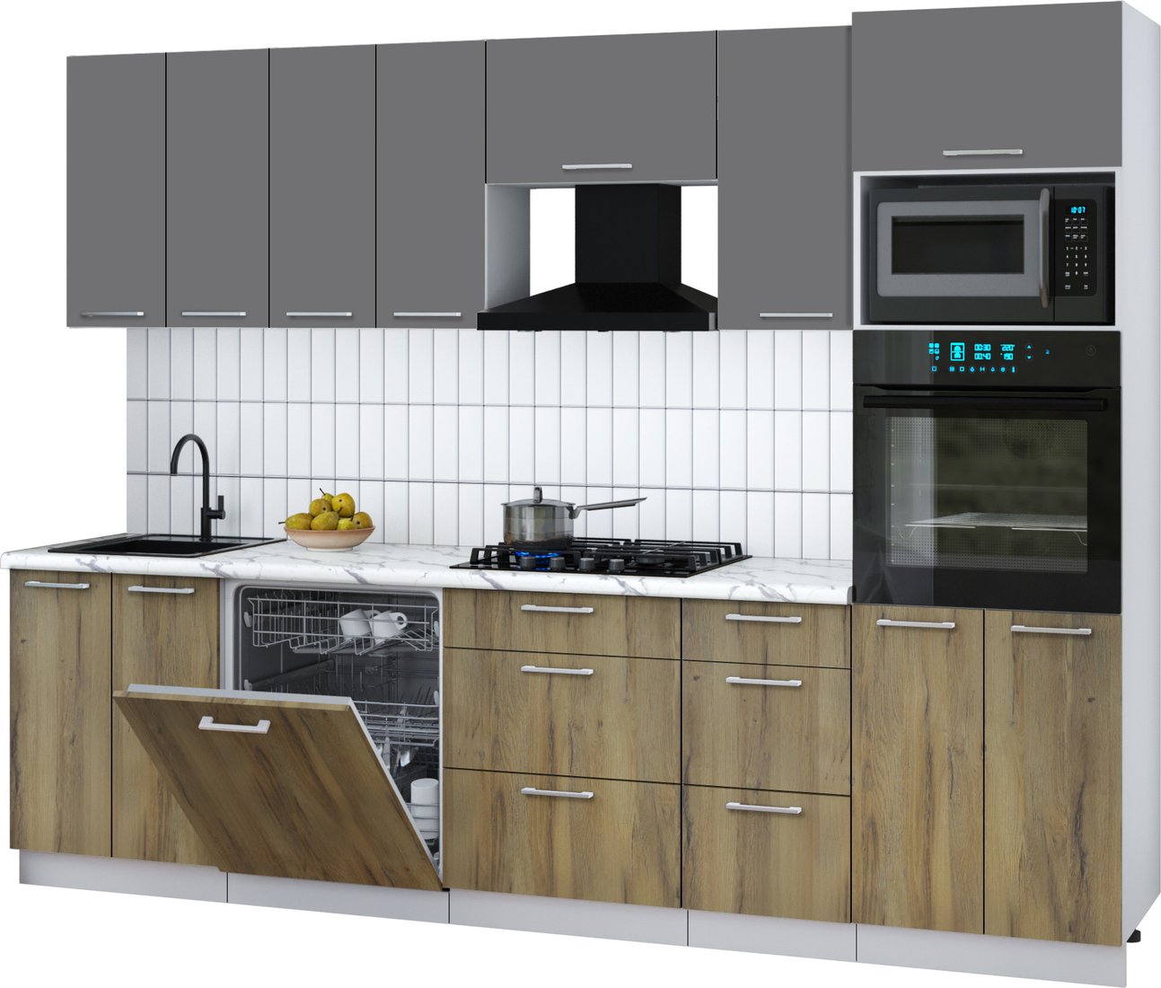 

Готовая кухня Интерлиния Мила Gloss 2.8-ПМ1 (дуб вотан/серый/белый гранит)