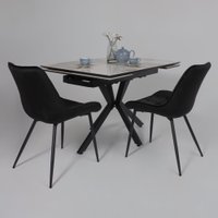 Кухонный стол Lepremo AV 2111 МДФ+керамика раздвижной 1200-1800x800 (белый глянцевый Pandora/черный)