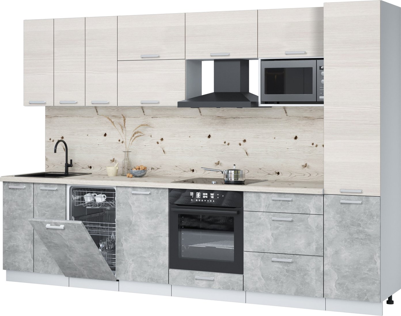 

Готовая кухня Интерлиния Мила Лайт 3.1-ПМ4 (вудлайн кремовый/бетон/бискайская сосна)