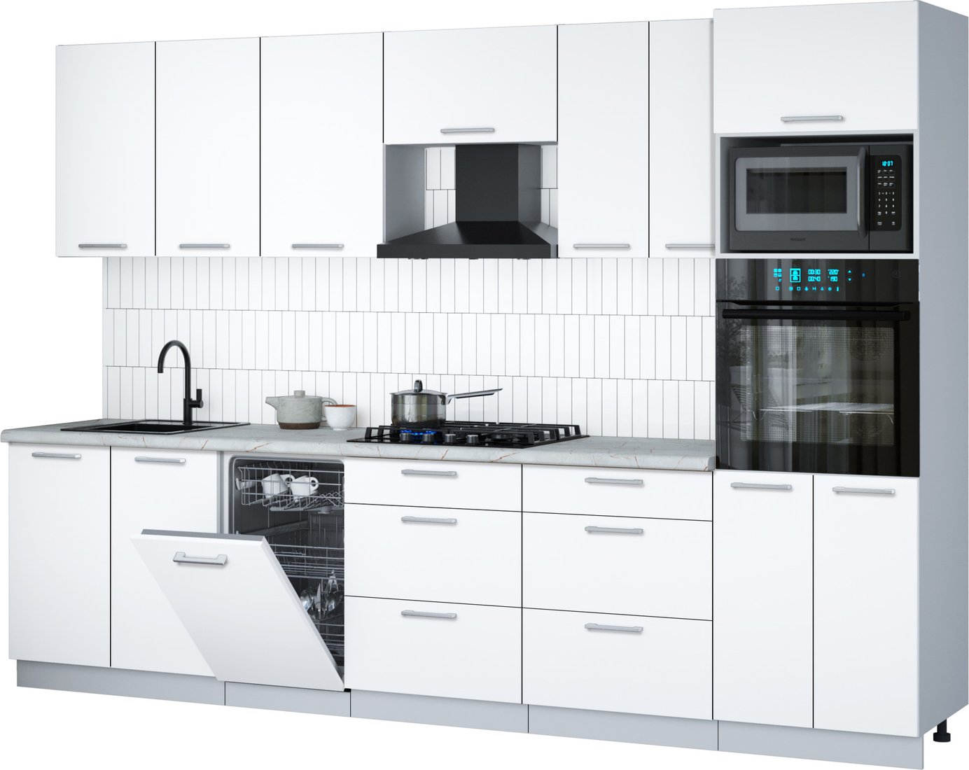 

Готовая кухня Интерлиния Мила Gloss 3.05-ПМ3 (белый/белый/серый каспий)