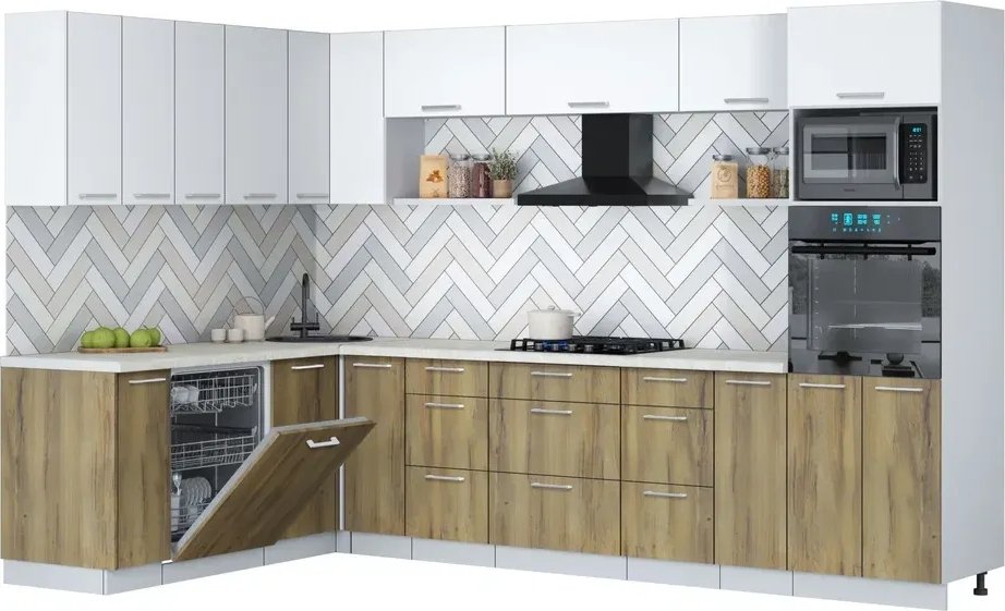 

Готовая кухня Интерлиния Мила Gloss 1.896х3.18 (дуб вотан/белый/опал светлый)