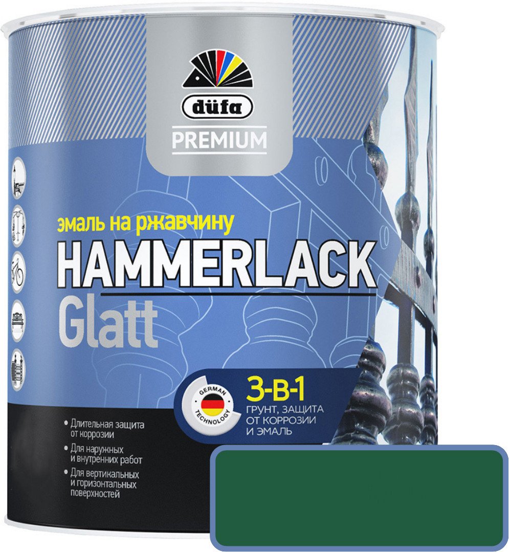 

Эмаль Dufa Hammerlack на ржавчину гладкая RAL6005 (2 л, зеленый мох)
