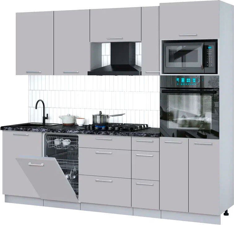 

Готовая кухня Интерлиния Мила Gloss 2.45-ПМ3 (грей/грей/кастилло темный)