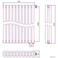 Стальной трубчатый радиатор Сунержа Эстет-11 EU50 1800х450 10 секций (матовое золото)