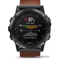 Умные часы Garmin Fenix 5X Plus Sapphire (серый/коричневый кожаный)