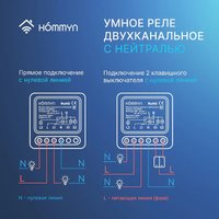 Реле Hommyn zigbee 2 канала RLZBN02 (с нейтралью)