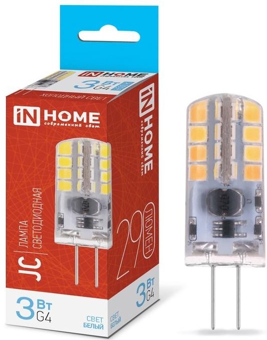 

Светодиодная лампочка In Home LED-JC 3Вт 12В G4 6500К 290лм 4690612036045