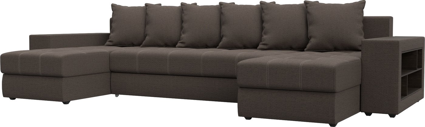 

П-образный диван Лига диванов Дубай полки справа 122543 (рогожка амур коричневый)