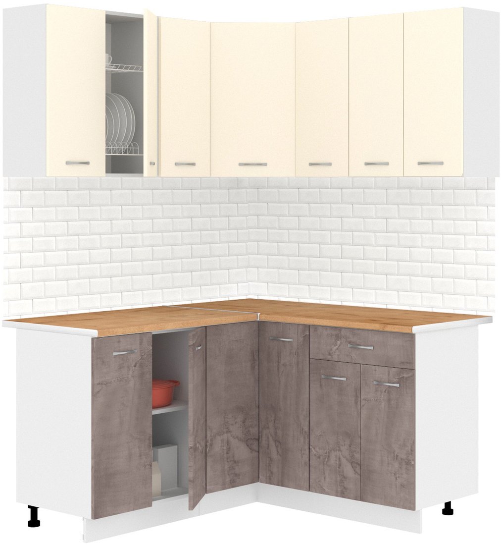 

Готовая кухня Кортекс-мебель Корнелия Лира 1.5x1.5 (крем/оникс/дуб бунратти)