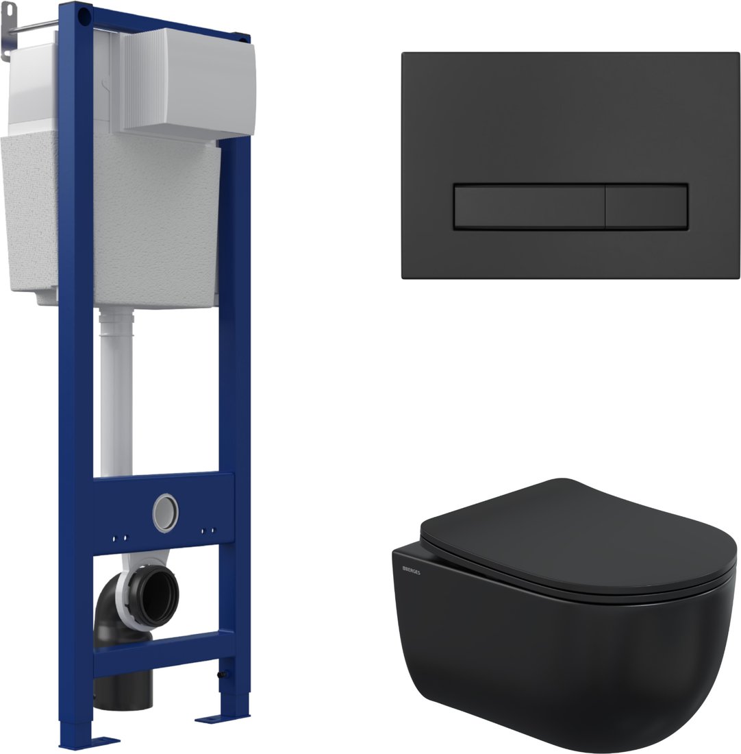 Унитаз подвесной Berges Wasserhaus Ventas Black Rimless + АТОМ 410 AT-043343 (с сиденьем)